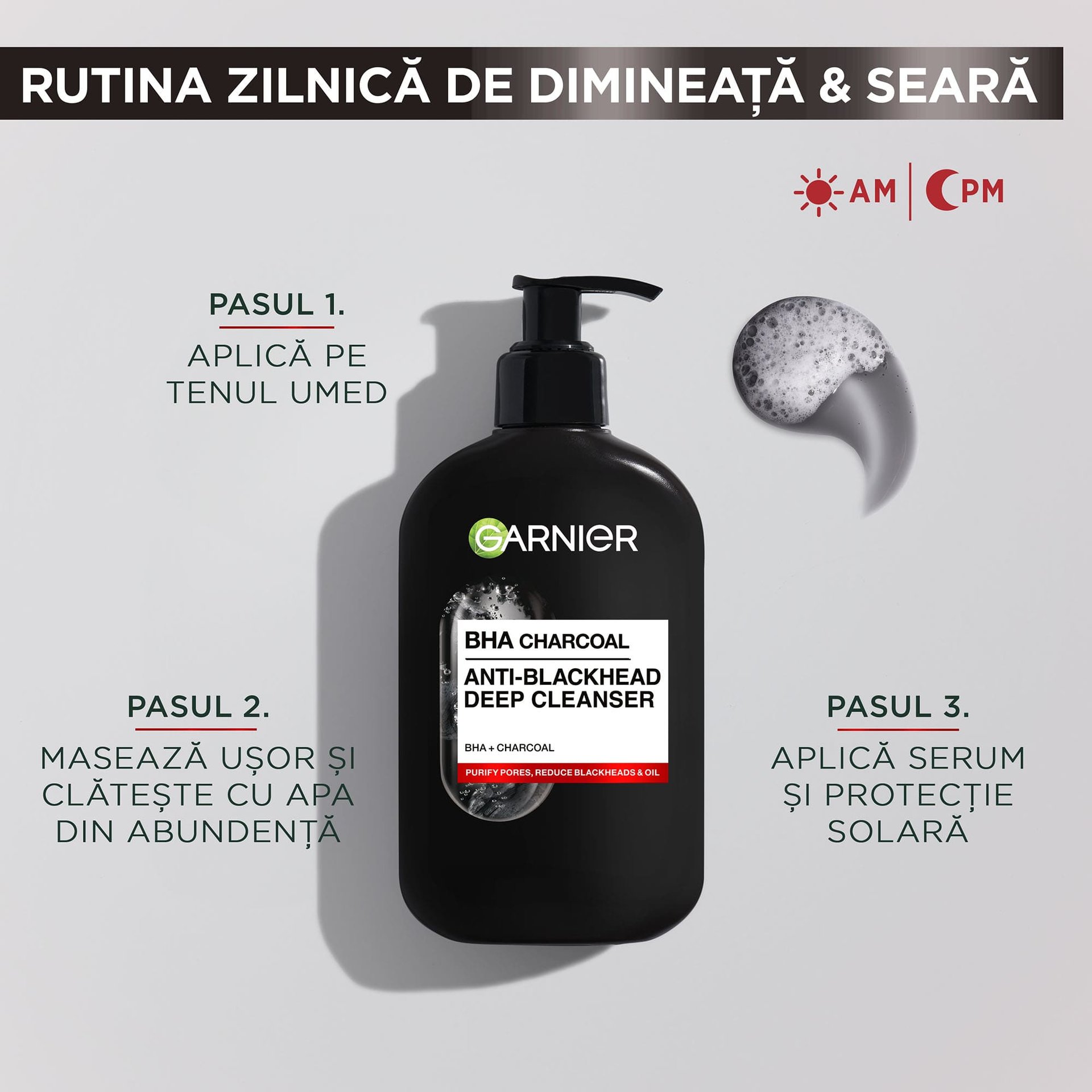 GARNI ガルニ　Crockery Pierce - L - BLACK Gel de curatare Pure Active Charcoal pentru tenul cu tendinta